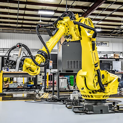 Célula de corte a laser FANUC com carga/descarga automática e mesa giratória para produção em massa de peças metálicas 3D na indústria automotiva